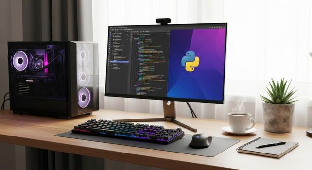 A computer monitor, keyboard and mouse on a desk photo