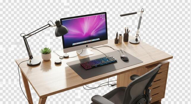 Computer desk with keyboard and mouse on top photo