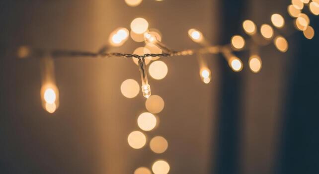 A string of lights are hanging from a wall photo