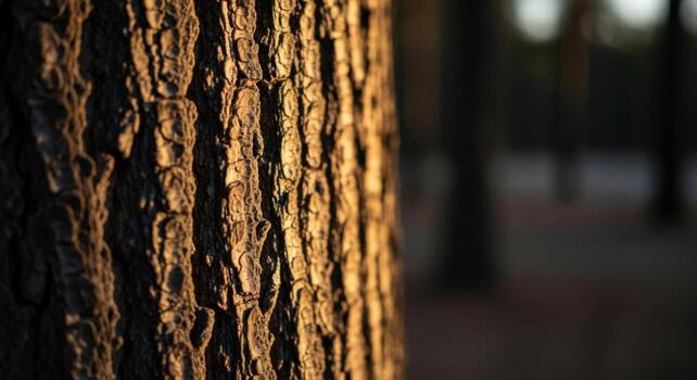 A close up of a tree trunk with the sun shining through photo