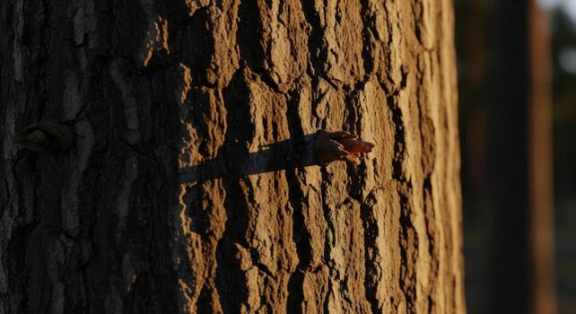 A tree with a small red object on it photo