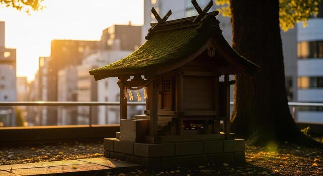 A small shrine in the middle of a city photo