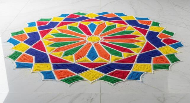 A colorful rangoli on the floor photo