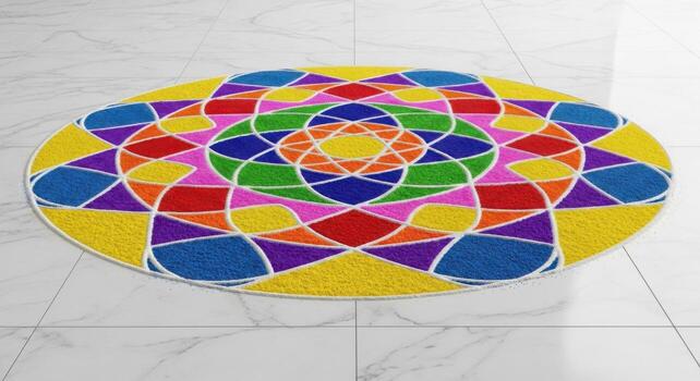 A colorful rug with a geometric design on it photo