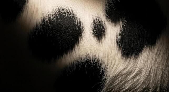 Close up of black and white cow fur texture with natural patterns and soft lighting photo
