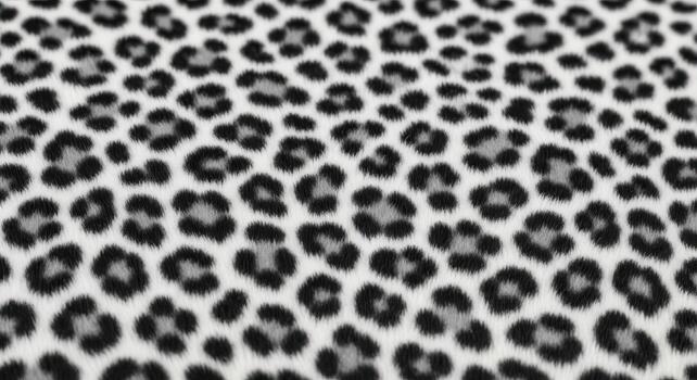 A high detail close up photograph of artificial leopard print fur in a striking black and white color photo