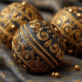 Decorative Black and Gold Ornaments with Intricate Patterns and Design photo
