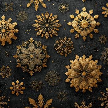 Elegant Gold Floral Pattern on Dark Background for Decorative Use photo