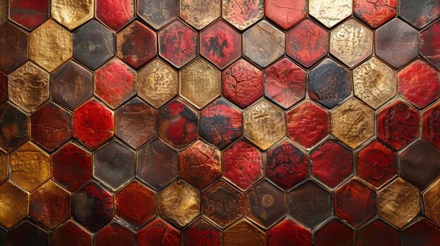 Hexagonal Tiles with Rich Colors and Textures in a Unique Pattern photo