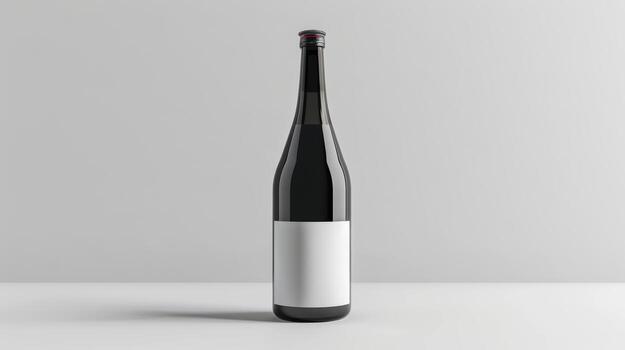 Elegant Dark Bottle with Blank Label on Minimalist Background photo