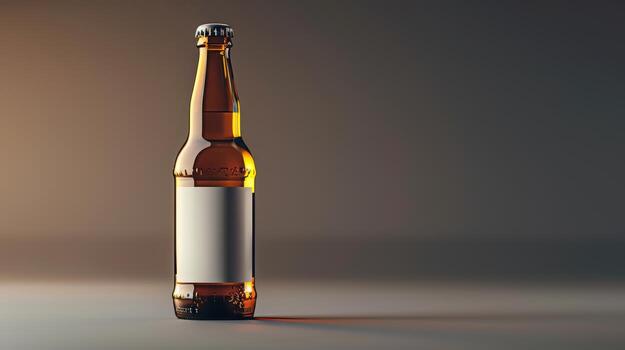 Glass Bottle of Beer with Empty Label on Gray Background photo