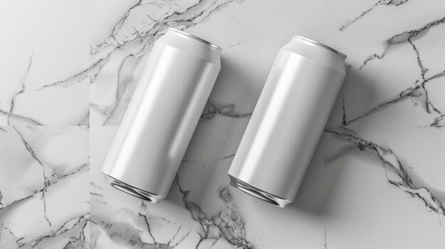 Blank White Cans on Marble Surface for Mockup and Design Use photo