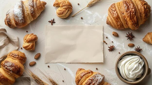 Freshly Baked Pastries and Ingredients on Rustic Table Surface photo