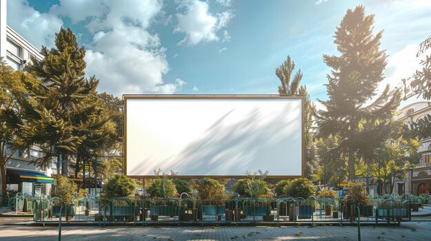 Empty Billboard Surrounded by Greenery Under Bright Blue Sky photo