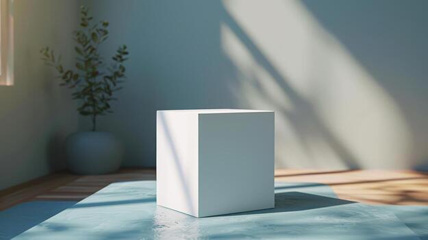 Minimalist White Cube in Modern Indoor Space with Natural Light photo