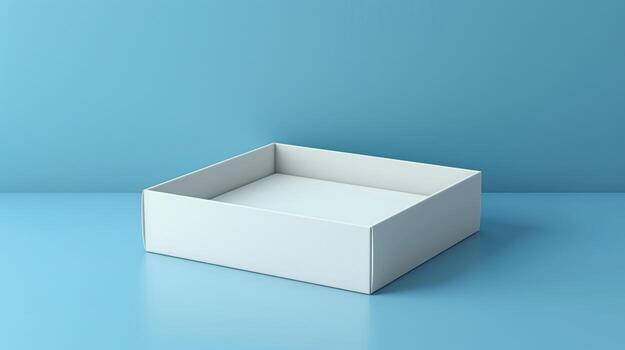 Empty White Box on Blue Surface with Clean Minimalist Aesthetic photo