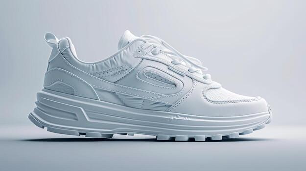 Sleek White Running Shoes on Soft Gray Background for Sports Use photo