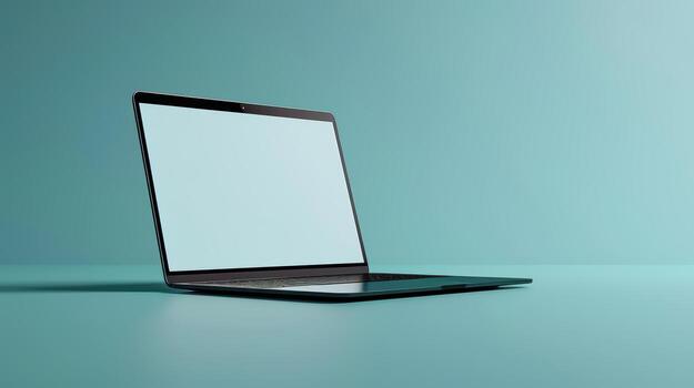 Modern Laptop on Minimalist Surface with Empty Screen Display photo