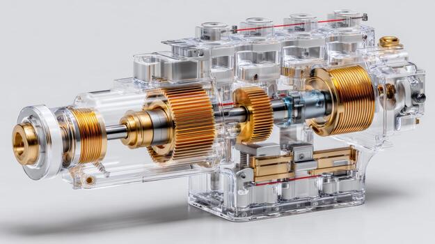 Detailed Cross-Section of Transparent Mechanical Gear System Model photo