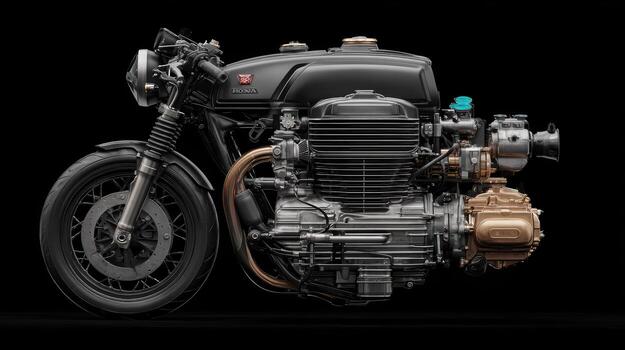 Classic Motorcycle Engine Detail with Custom Elements and Design photo