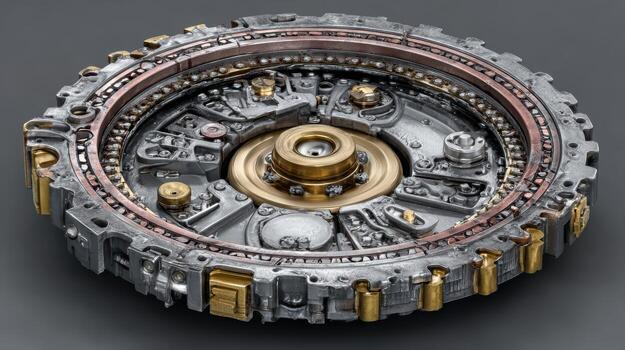 Intricate Mechanical Component with Gears and Circular Structure photo