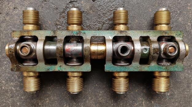 Detailed View of Machinery Component with Metal Valves and Fittings photo