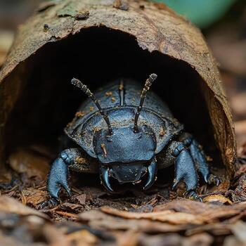 A bug is inside a hollow log photo