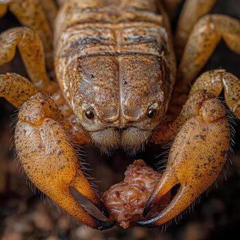 A close up of a large scorpion with its mouth open photo