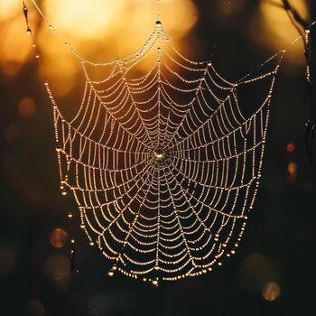 A spider web with dew drops on it photo
