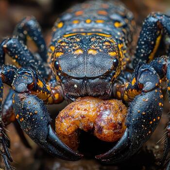 A close up of a scorpion with its head in the air photo