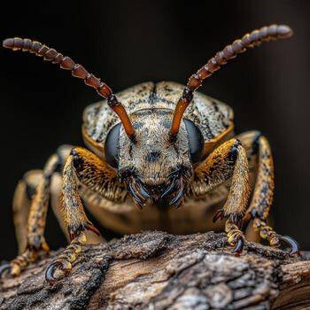 A close up of a bug on a log photo