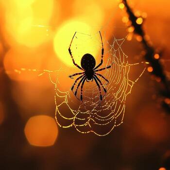 Spider on Web with Beautiful Bokeh Background in Natural Light photo