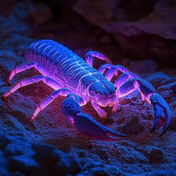 A scorpion with purple lights on its back photo