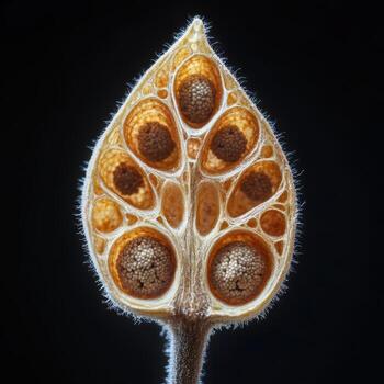 A close up of a seed pod with many holes photo