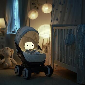 A baby stroller with a light on it photo
