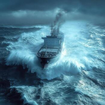 Cargo Ship Navigating Rough Seas During Stormy Weather Conditions photo