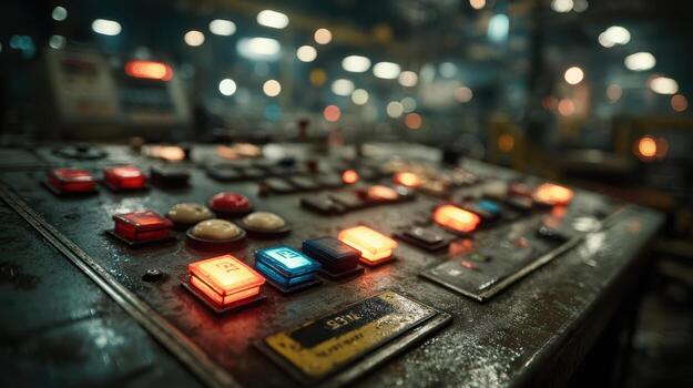 Control Panel with Colorful Buttons in Industrial Setting photo