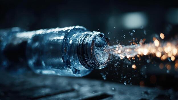 Water Bottle Spilling Refreshing Liquid with Dramatic Splash Effect photo