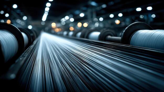 Industrial Factory Production Line with Spools of Thread in Motion photo