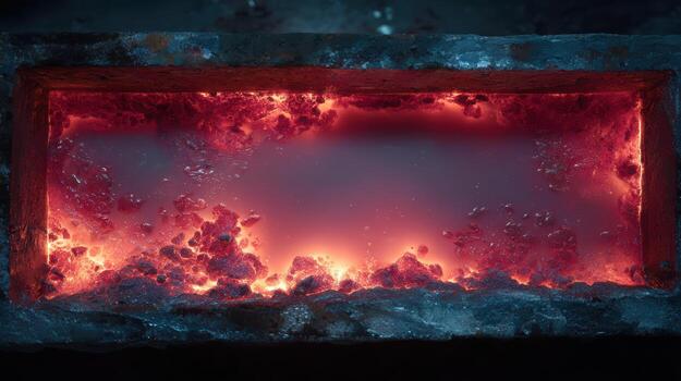 Vibrant Red and Orange Molten Lava Flow in a Crater Environment photo
