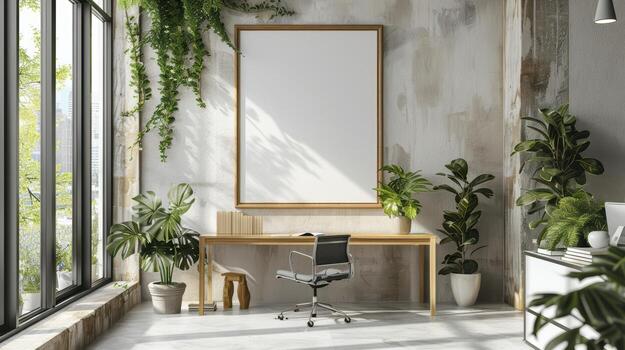 Modern Minimalist Office Space with Greenery and Spacious Design photo