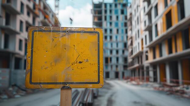 Construction Site Warning Sign in Urban Development Setting photo