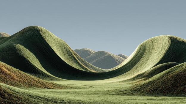 Rolling Green Hills with Curved Contours and Calm Sky Background photo