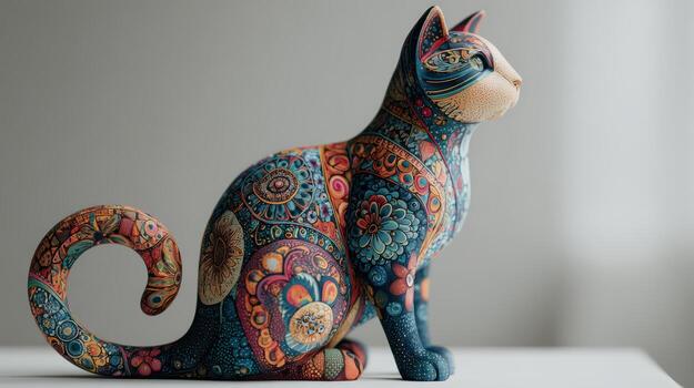 A colorful cat figurine with a patterned design photo