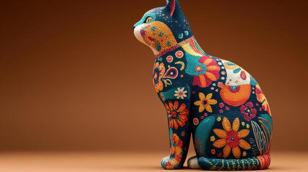 A colorful cat figurine with a floral pattern photo