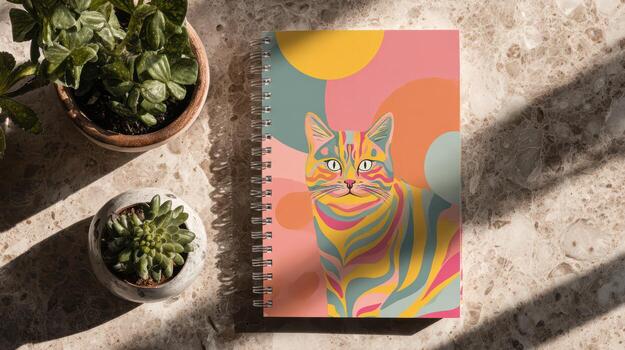 un espiral cuaderno con un gato en eso foto