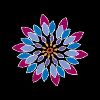 Abstract illustration of flower jagged petals with multicolored on black background. vector