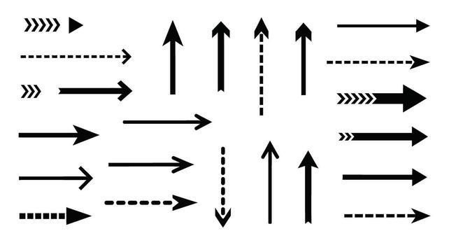 Black arrows pointing in various directions pointer vector