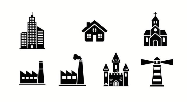Buildings and structures icons silhouette architecture vector