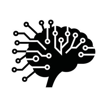 Black brain circuit icon artificial intelligence technology vector